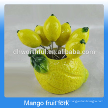 Attractive design ceramic fruit fork set for kids in mango shape